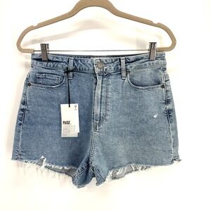 Paige Margot Jean Shorts Womens 28 Blue High-Rise Stretch Cut Off Denim Raw Hem